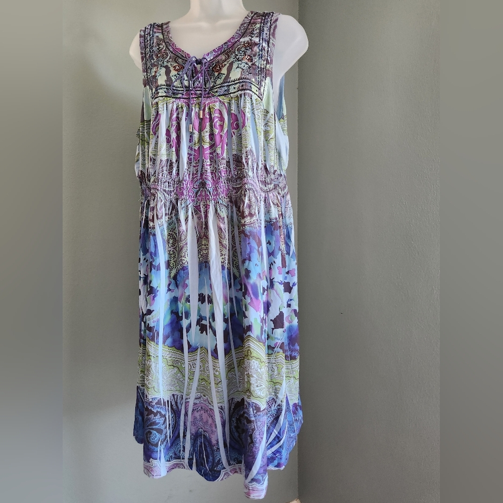 Boho Floral Tie-Dye Maxi Dress in Purple and Blue